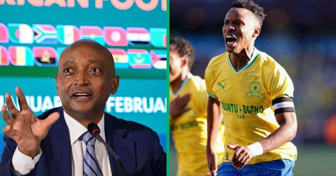 Mamelodi Sundowns owner Patrice Motsepe and Mamelodi Sundowns player Bongani Zungu