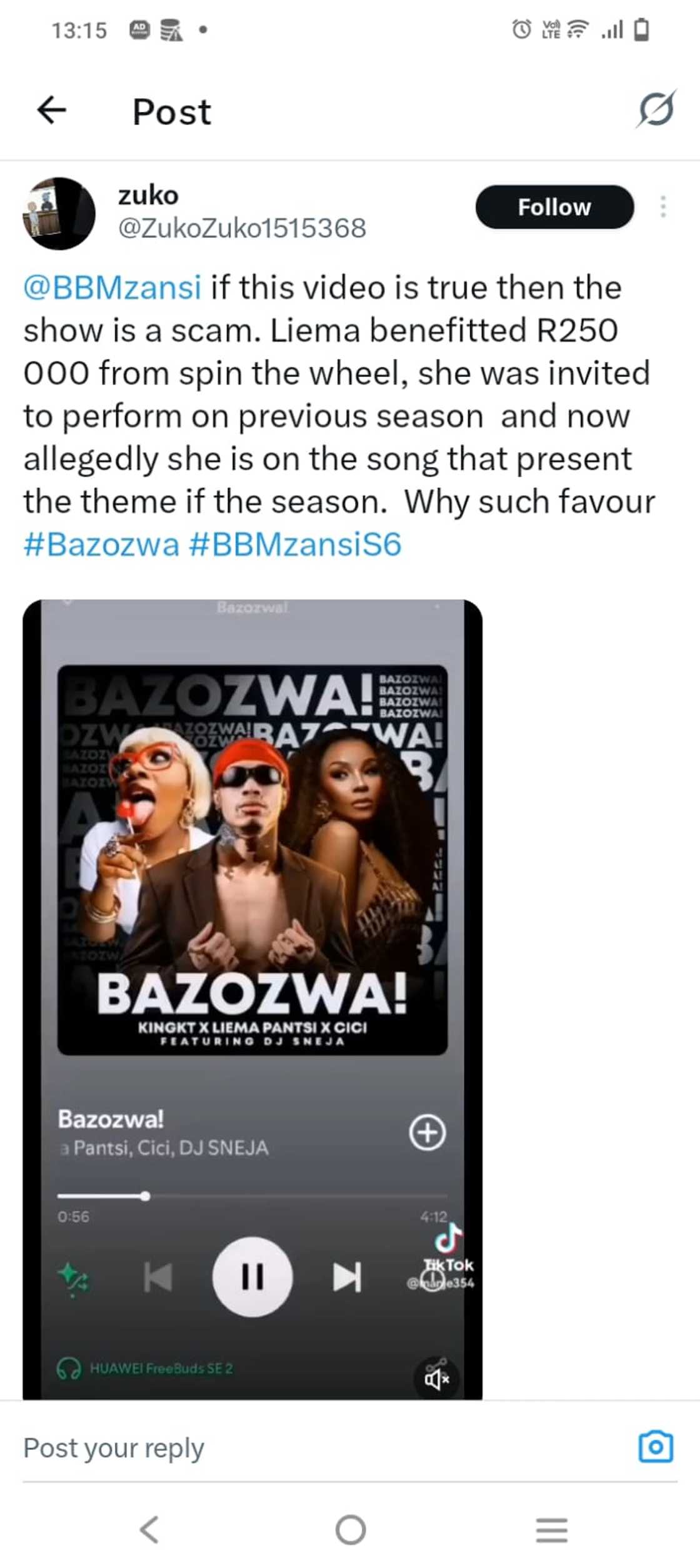 Social media users weighed in on Liema Pantsi's appearance on the 'Bazozwa Remix' Social media users weighed in on Liema Pantsi's appearance on the 'Bazozwa Remix'