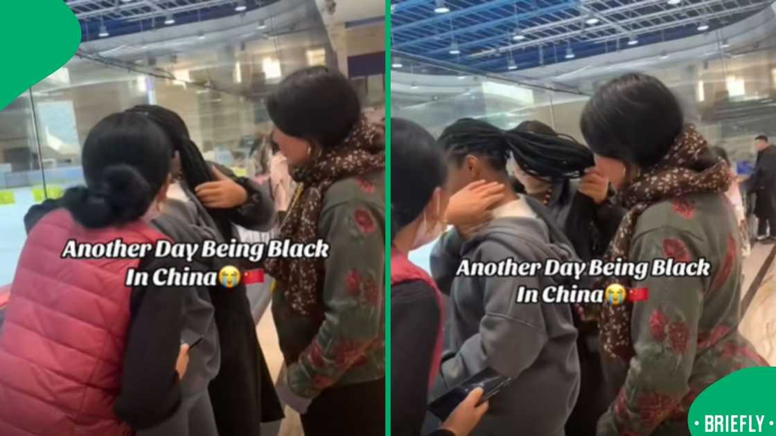 The visual on the right showrd Chinese women touching Faith's hair and skin The visual on the right showrd Chinese women touching Faith's hair and skin