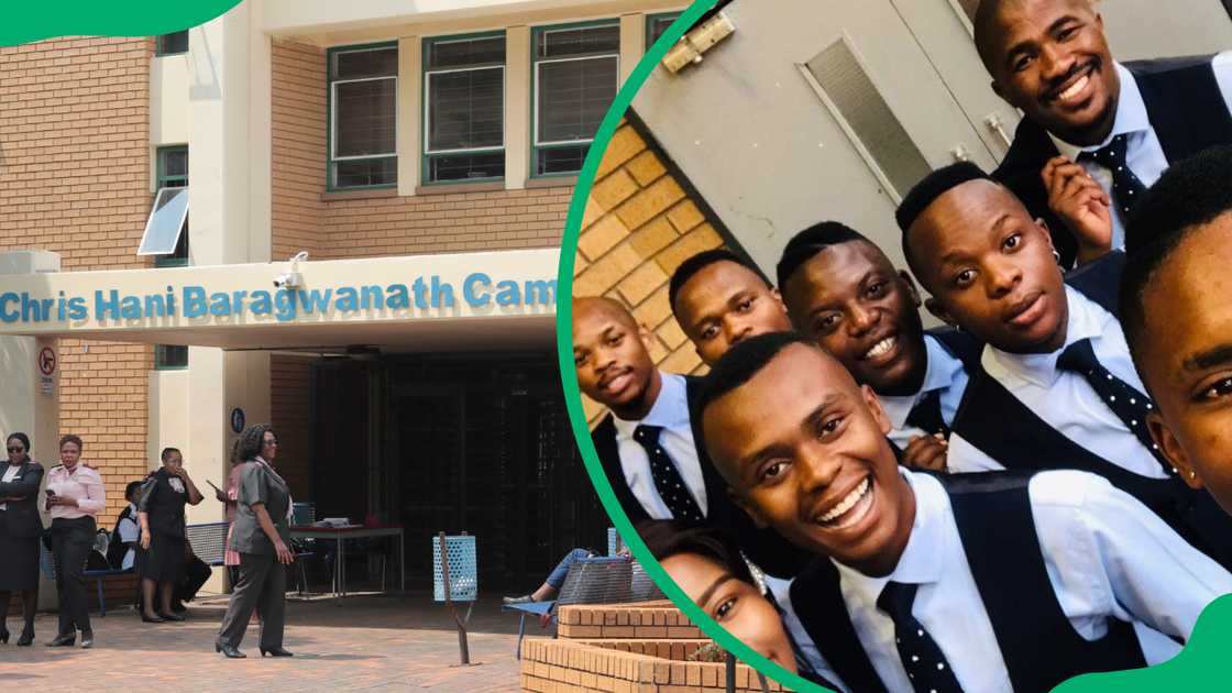 Baragwanath Nursing College standing in front of a school building and happy students at a past function Baragwanath Nursing College standing in front of a school building and happy students at a past function