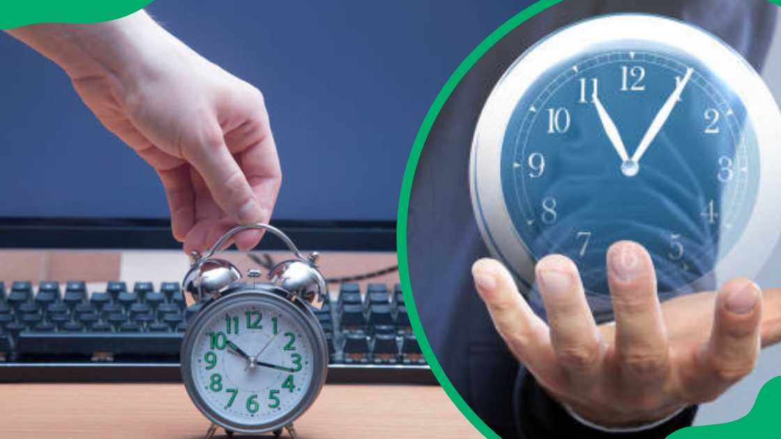 A man holding a clock A man holding a clock