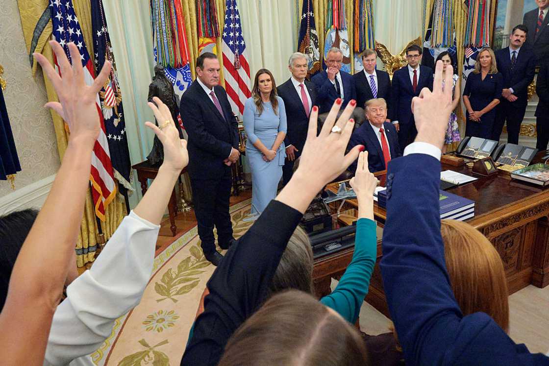 U.S. President Donald Trump takes questions from reporters during a healthcare event in the Oval Office at the White House on September 18, 2026 in Washington, DC