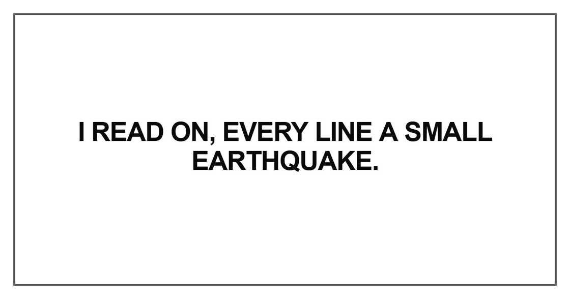 I read on, every line a small earthquake I read on, every line a small earthquake