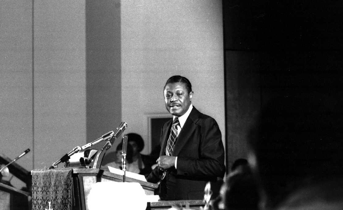 C. L. Franklin, pastor of New Bethel Baptist Church, officiating at the funeral service of Florence Ballard in Detroit