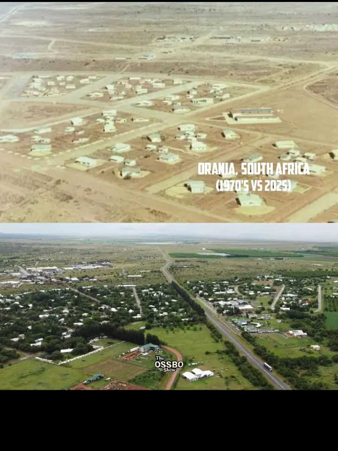 Orania in the 1970s and 2025. Orania in the 1970s and 2025.