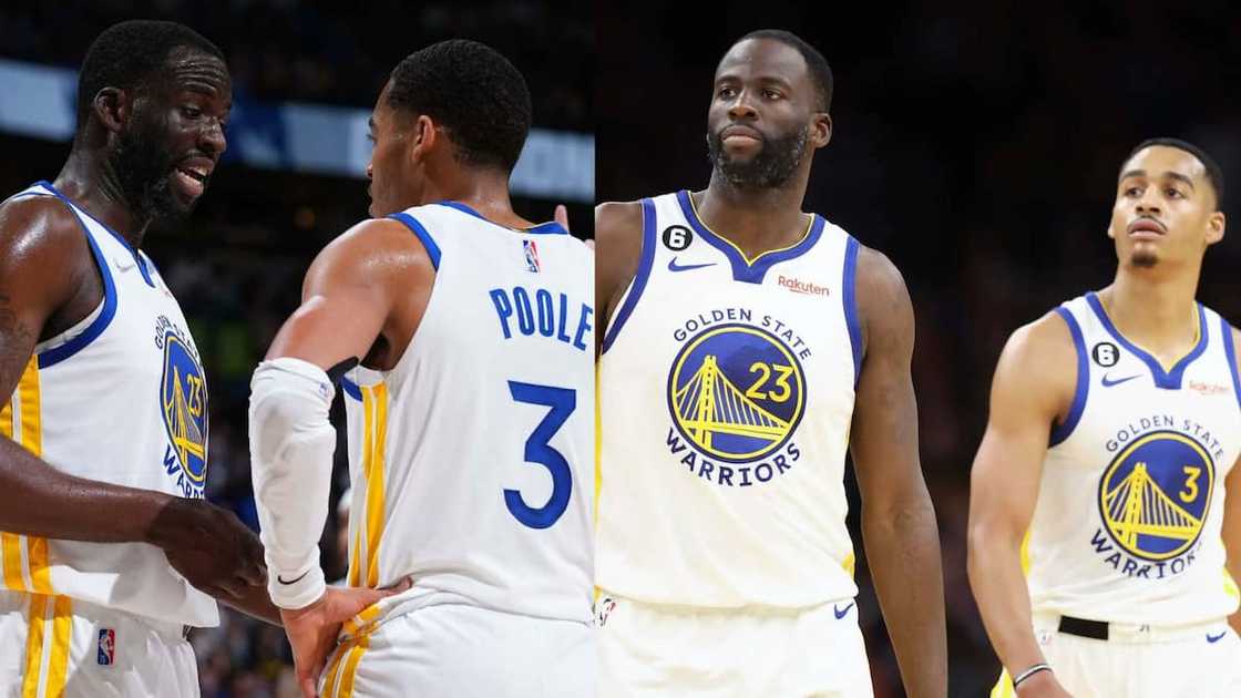 Jordan Poole and Draymond Green when they were both playing for the Golden State Warriors Jordan Poole and Draymond Green when they were both playing for the Golden State Warriors