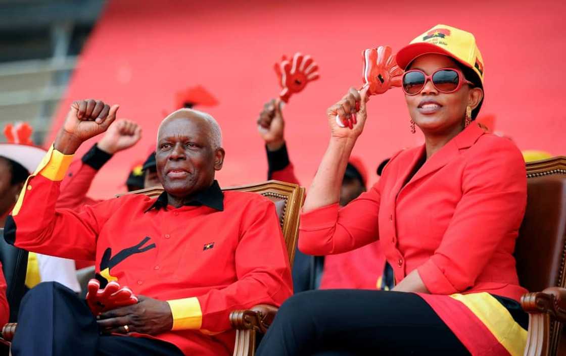 Jose Eduardo dos Santos, here at a campaign rally with his wife Ana Paula in 2012, ruled Angola with an iron first from 1979 to 2017 Jose Eduardo dos Santos, here at a campaign rally with his wife Ana Paula in 2012, ruled Angola with an iron first from 1979 to 2017