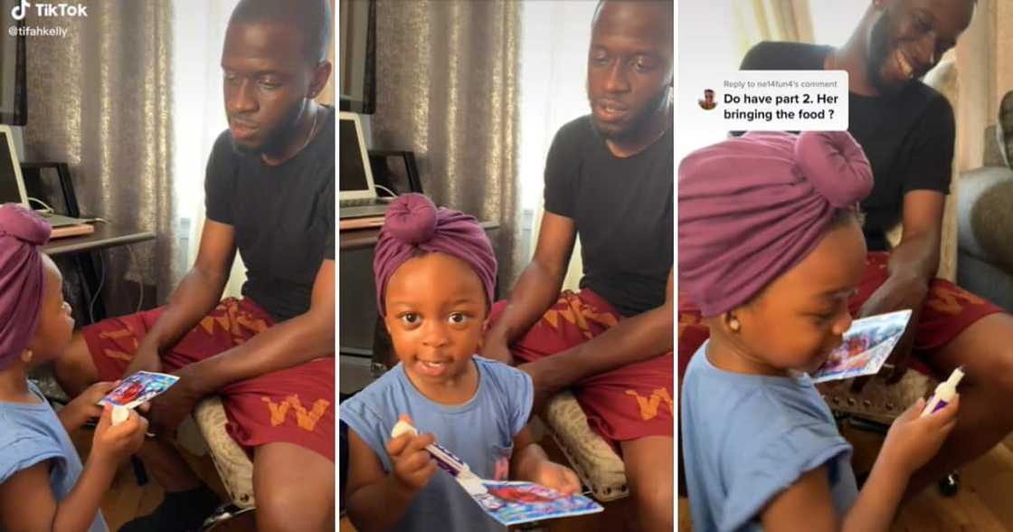 A little girl and her dad playing resturant A little girl and her dad playing resturant