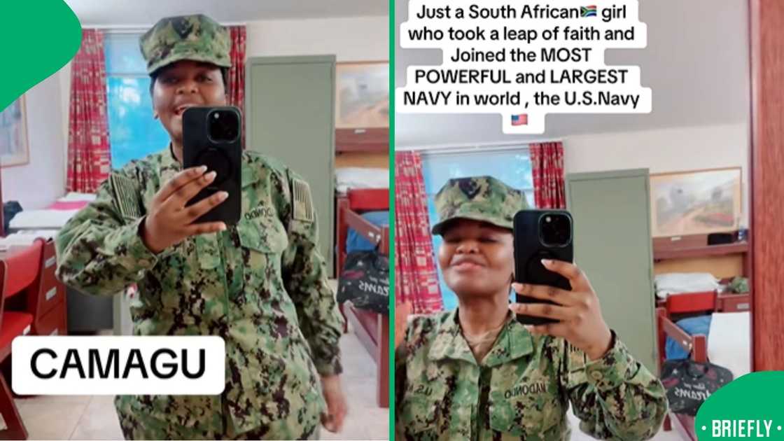 The visual on the right showed Gugu taking a mirror selfie