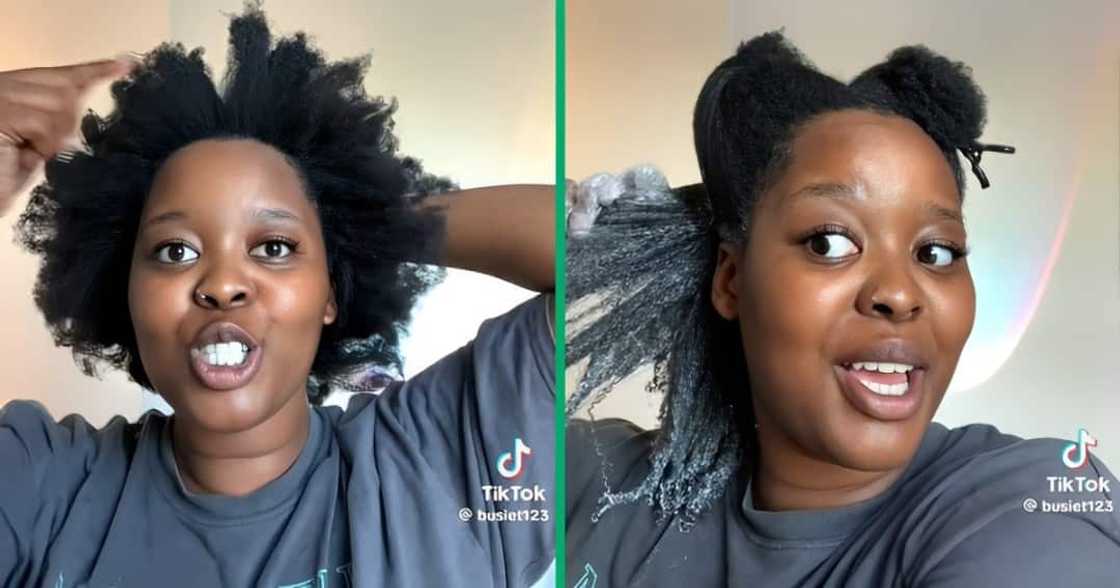 A TikTok user used relaxed to straighten and soften her natural hair A TikTok user used relaxed to straighten and soften her natural hair