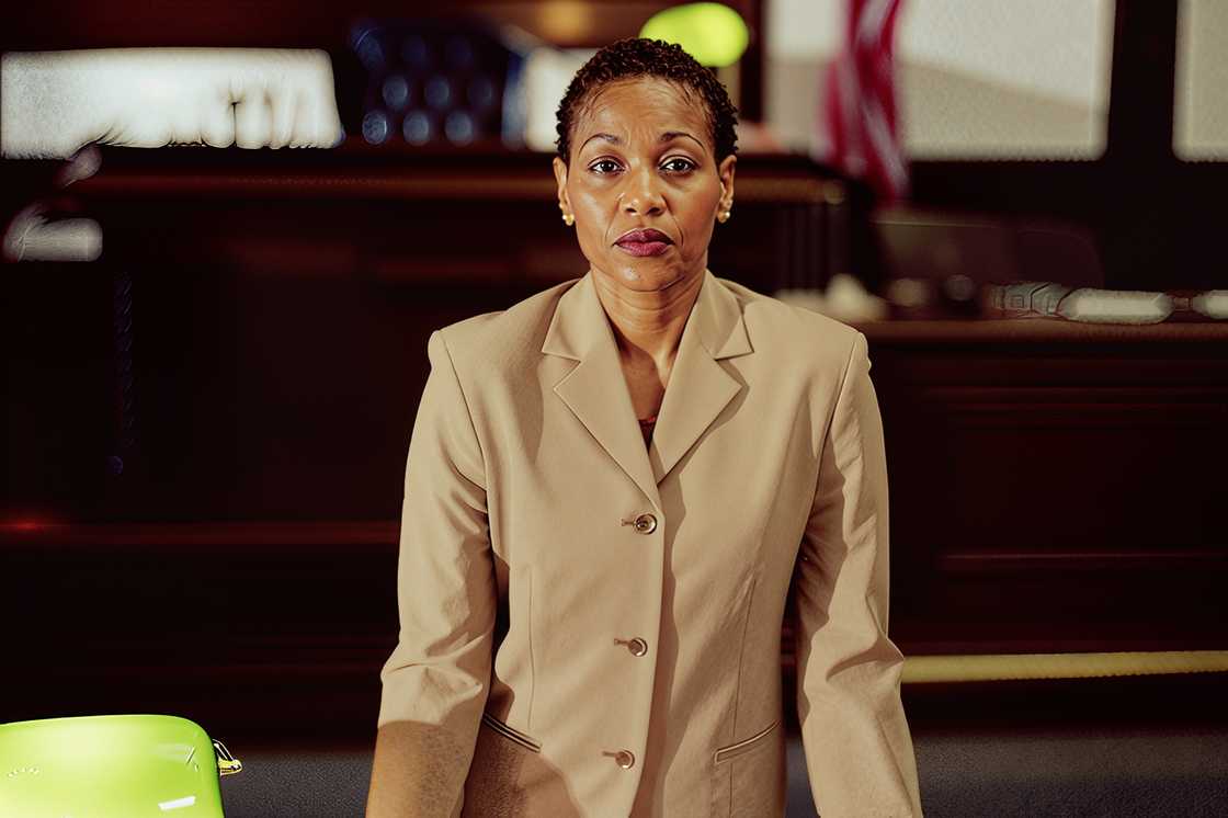 A businesswoman leaning on a desk A businesswoman leaning on a desk