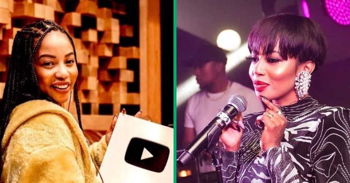 Singer Kelly Khumalo after receiving her YouTube plaque for 100 000 subscribers. Singer Kelly Khumalo after receiving her YouTube plaque for 100 000 subscribers.