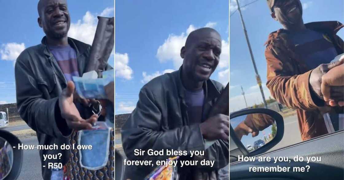 A street vendor being blessed with cash by BI Phakathi A street vendor being blessed with cash by BI Phakathi