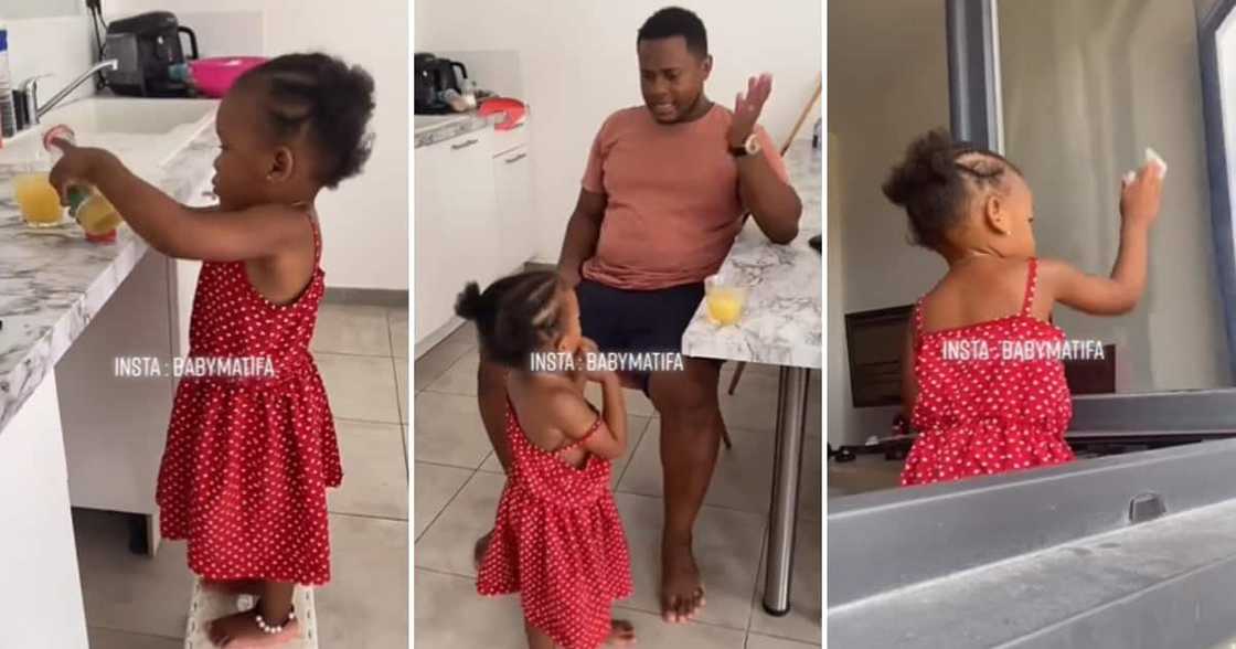 A little girl doing chores in the hopes of getting KFC