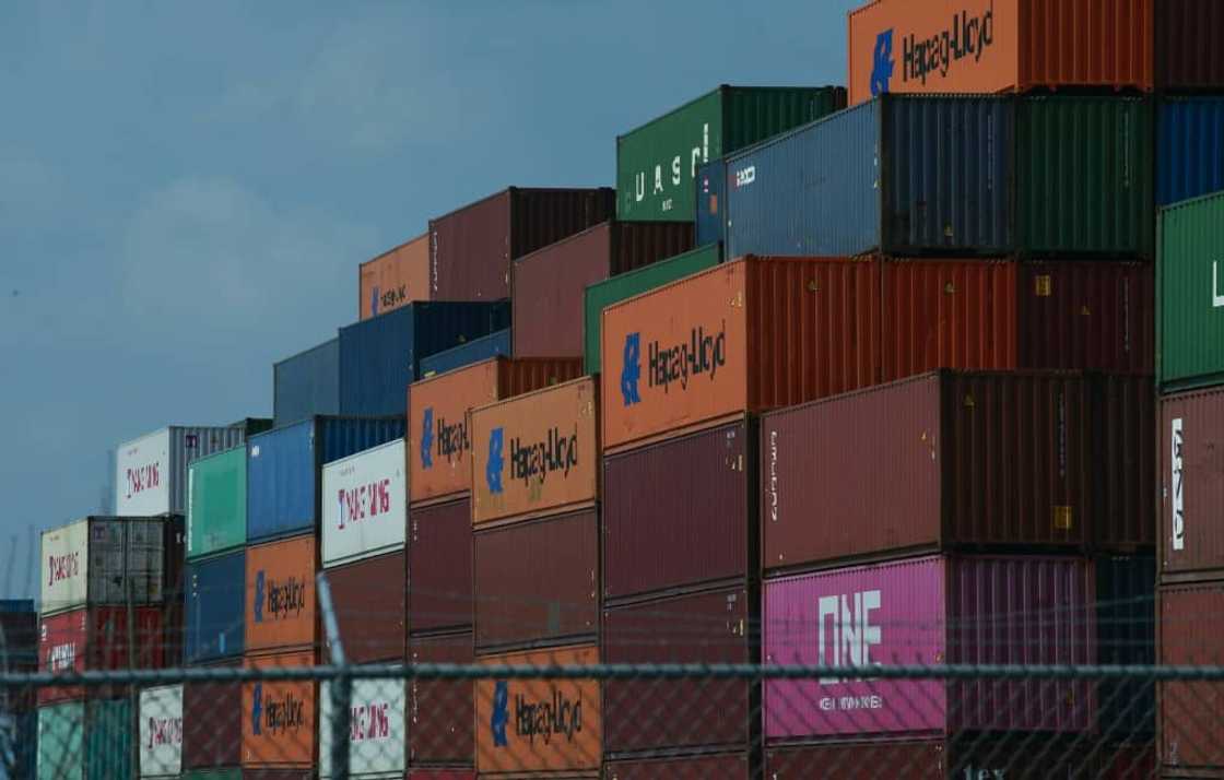 Shipping containers are seen at Port Newark container terminal in Newark, New Jersey on July 21, 2022 Shipping containers are seen at Port Newark container terminal in Newark, New Jersey on July 21, 2022