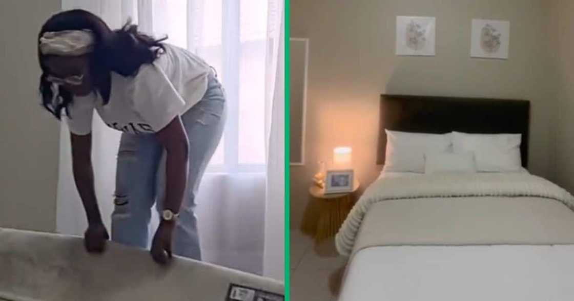 Woman showcases how to decorate on a budget. Woman showcases how to decorate on a budget.