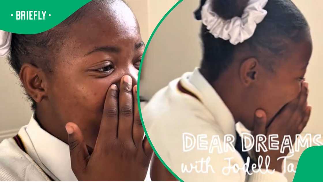 Matric learner in shock and emotional as she sees her dress for the first time.