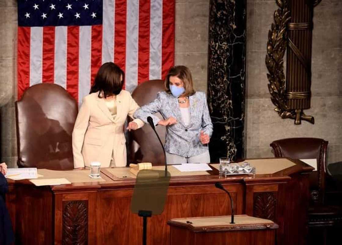 Nancy Pelosi, Kamala Harris Become First two Women To Stand With President During Address To Congress Nancy Pelosi, Kamala Harris Become First two Women To Stand With President During Address To Congress