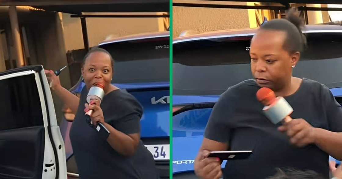 A TikTok video shows a lady hilariously speaking on a Bluetooth mic. A TikTok video shows a lady hilariously speaking on a Bluetooth mic.