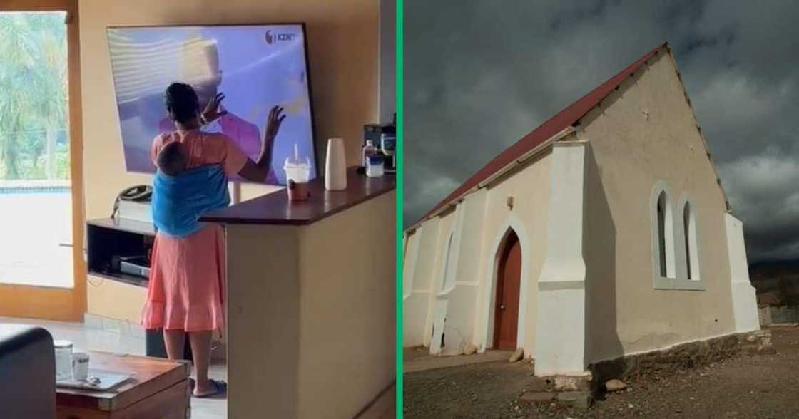 TikTok video of woman touching TV becuase of televangelist TikTok video of woman touching TV becuase of televangelist