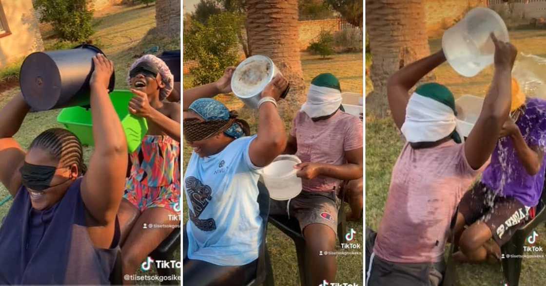 People doing the new viral blindfolded water challenge People doing the new viral blindfolded water challenge