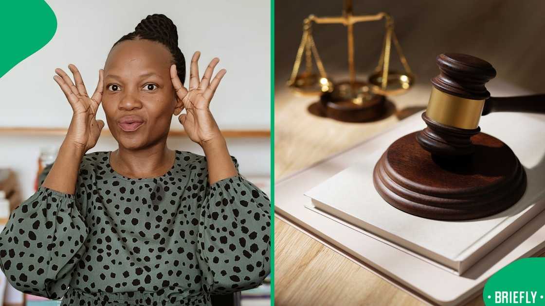 The visual on the right showed a hammer that legal professionals use in court The visual on the right showed a hammer that legal professionals use in court