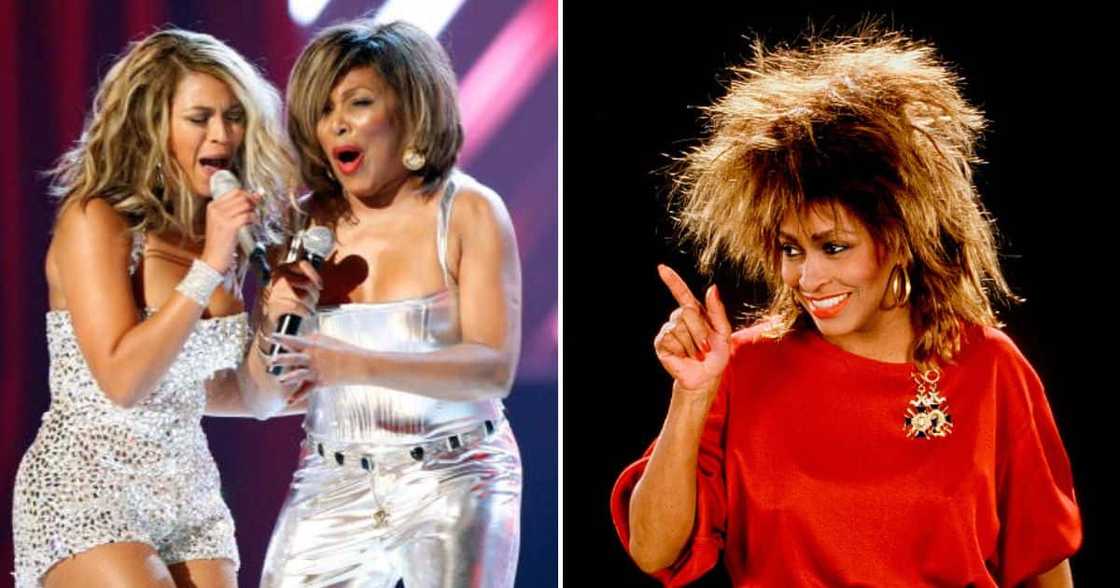 Singer Beyonce and singer Tina Turner on stage at the 50th Annual GRAMMY Awards at the Staples Center on February 10, 2008