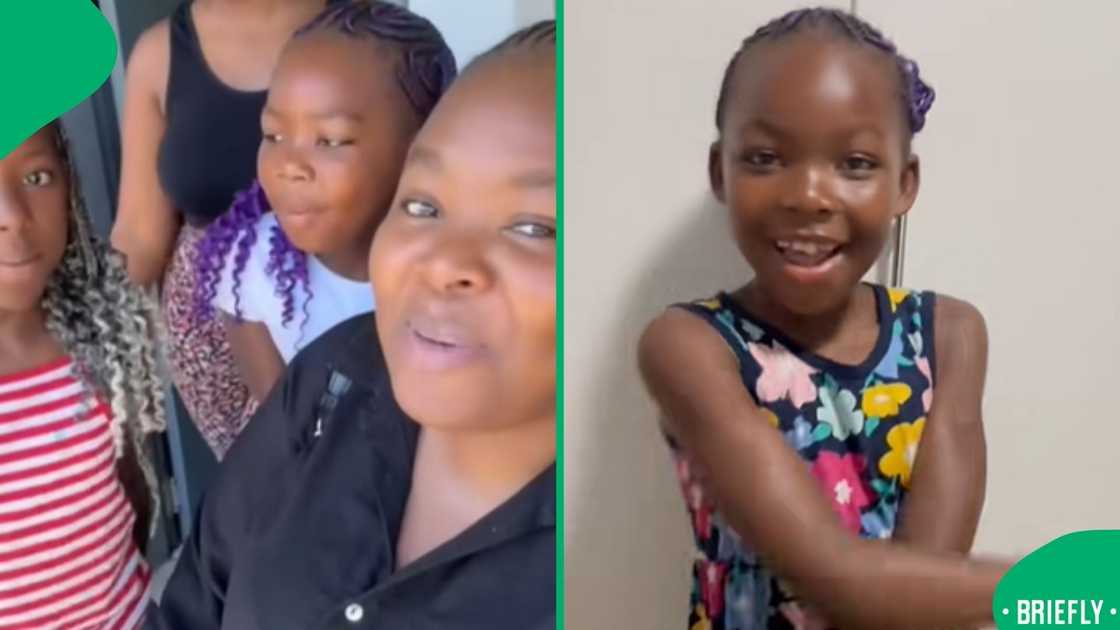 The visual on he right showed the young girl posing