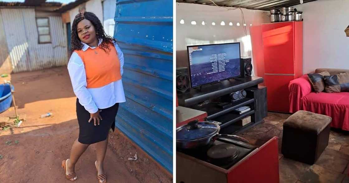 Woman shows off her newly renovated living space. Woman shows off her newly renovated living space.