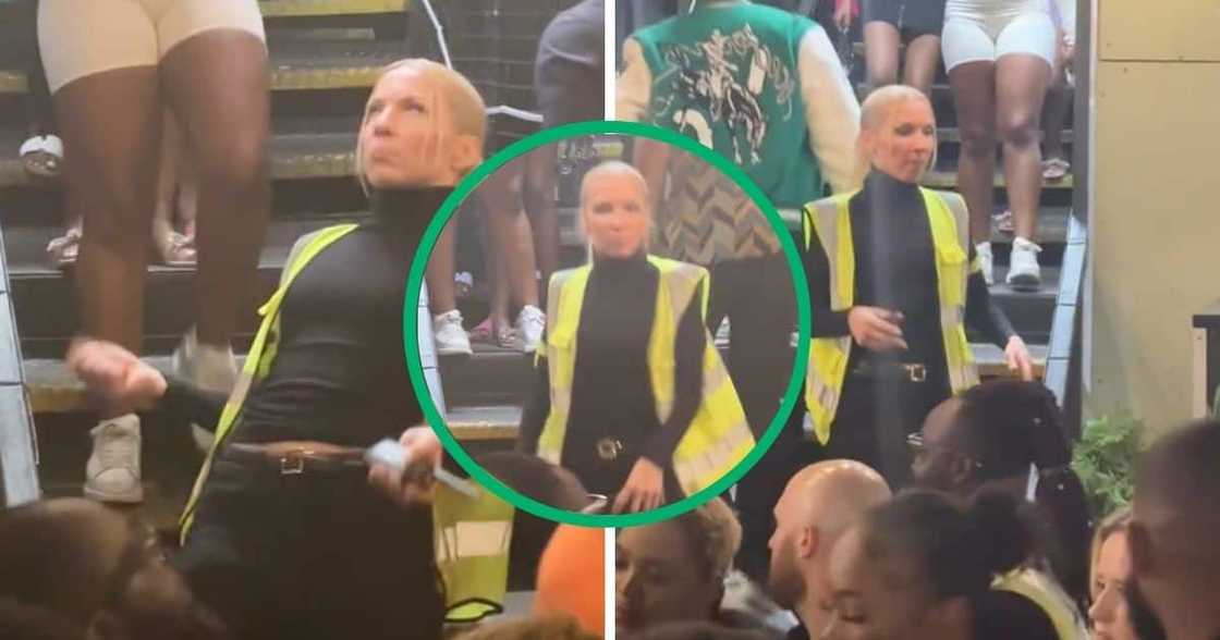 Security guard dances to in sync to the amapiano beat at a music festival. Security guard dances to in sync to the amapiano beat at a music festival.