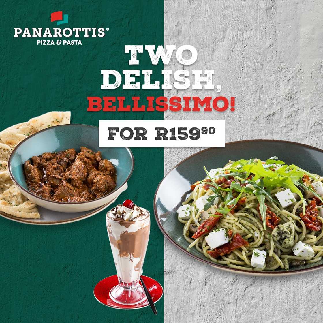 A poster showing Panarottis' Two Delish special.
