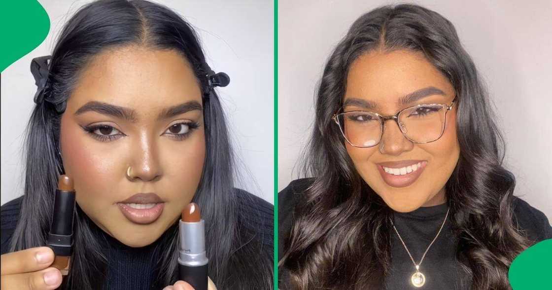 Kayla Myers compared two brown lipsticks of similar shades from PEP and Mac