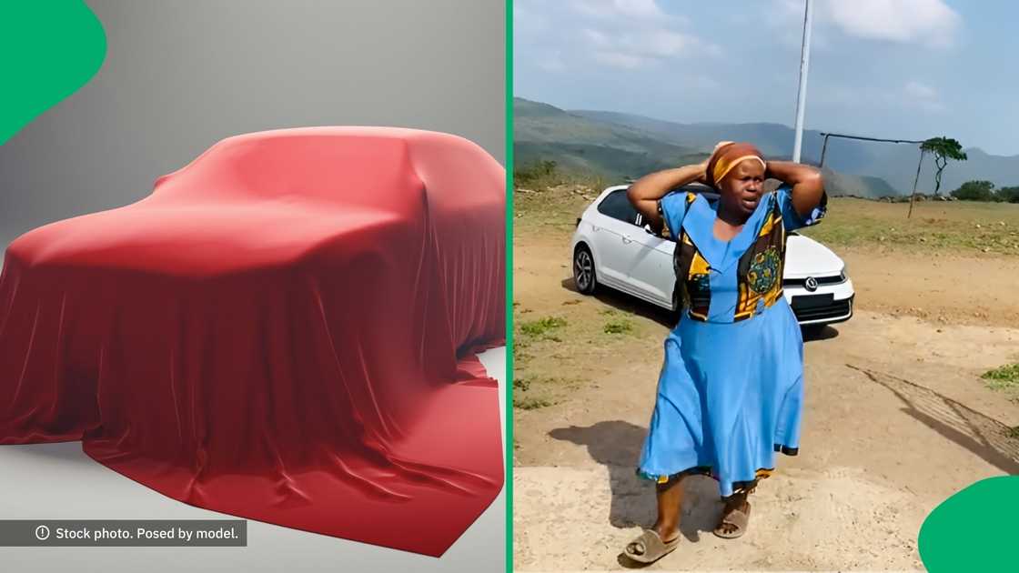 A man drove a new Volkswagen home to celebrate with his family. A man drove a new Volkswagen home to celebrate with his family.