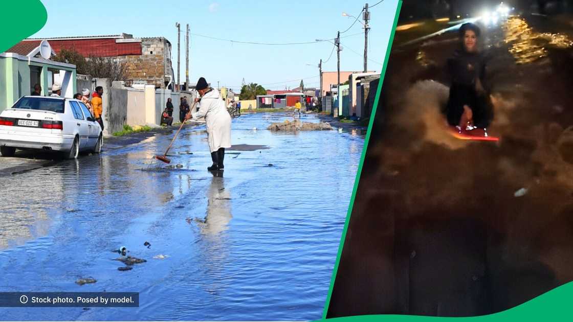 Man surfs in Cape Town streets Man surfs in Cape Town streets