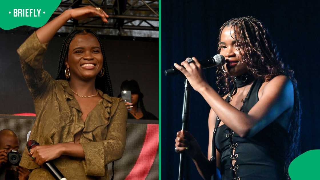 Ami Faki singing on stage. Ami Faki singing on stage.