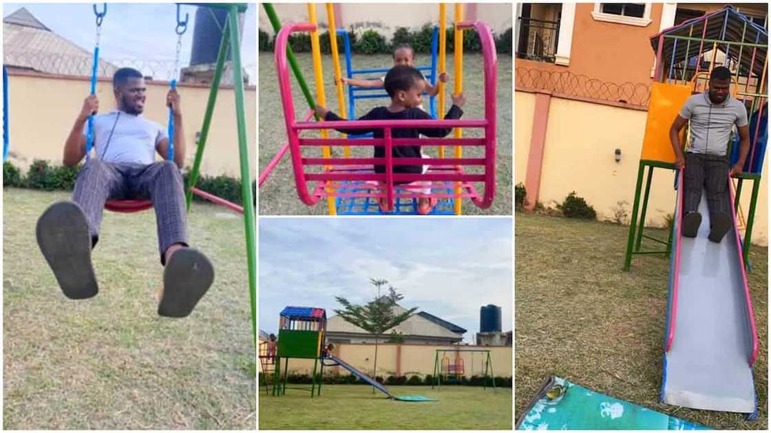 Caring Wife 'Buys' Playground Equipment for Her Kids, Husband Enjoys It in Viral Video, Says He’s Also a Baby