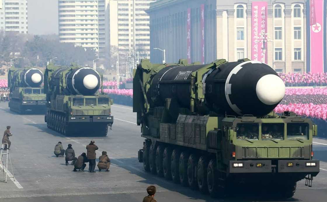 File KCNA photo of North Korean Hwasong-15 ballistic missiles during a military parade in Pyongyang File KCNA photo of North Korean Hwasong-15 ballistic missiles during a military parade in Pyongyang