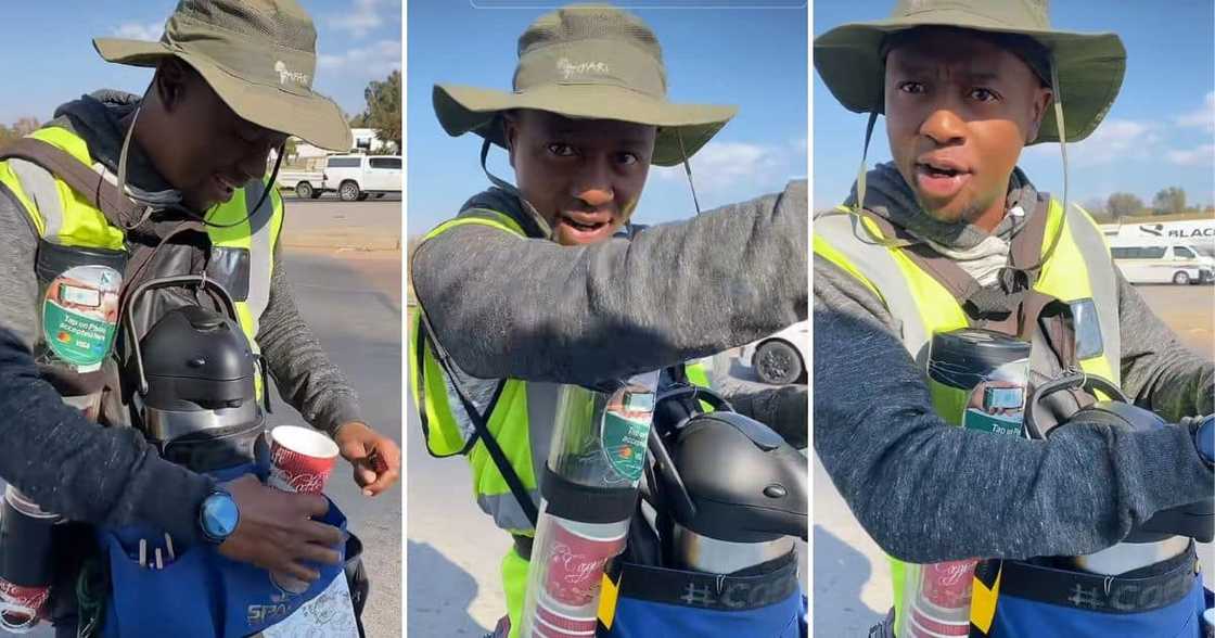 A video of man selling hot coffee on the streets of Tshwane