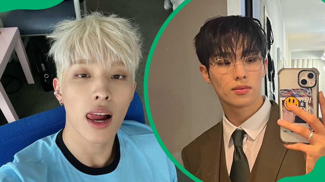 Keeho taking a selfie with his tongue slightly out (L). The vocalist taking a mirror selfie (R) Keeho taking a selfie with his tongue slightly out (L). The vocalist taking a mirror selfie (R)