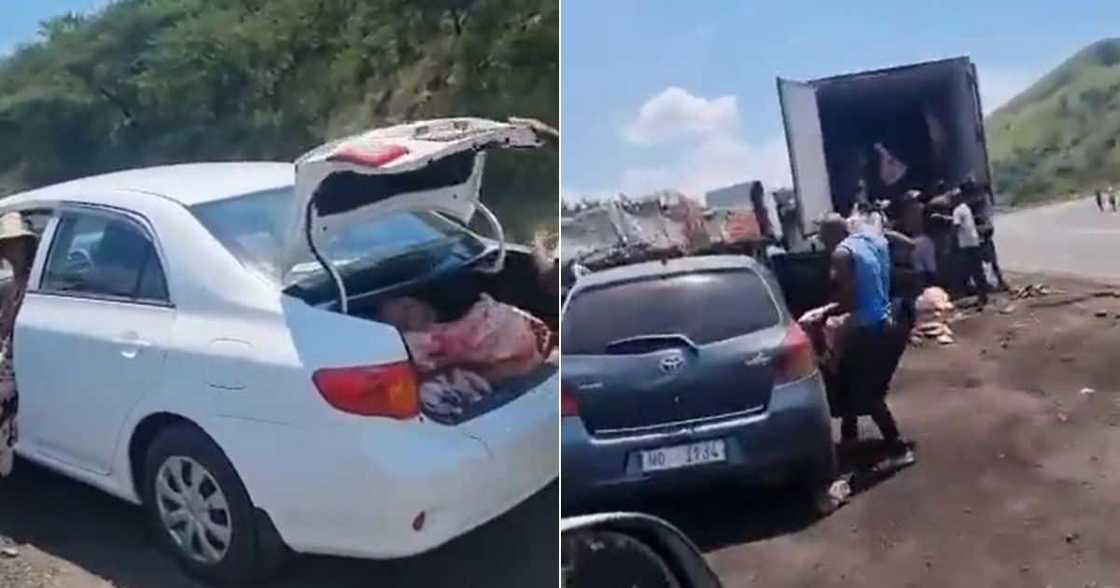 People looted fresh meat from truck People looted fresh meat from truck