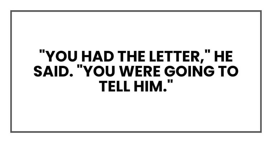 "You had the letter," he said. "You were going to tell him."