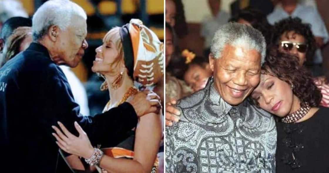 Nelson Mandela posing for pictures with international stars