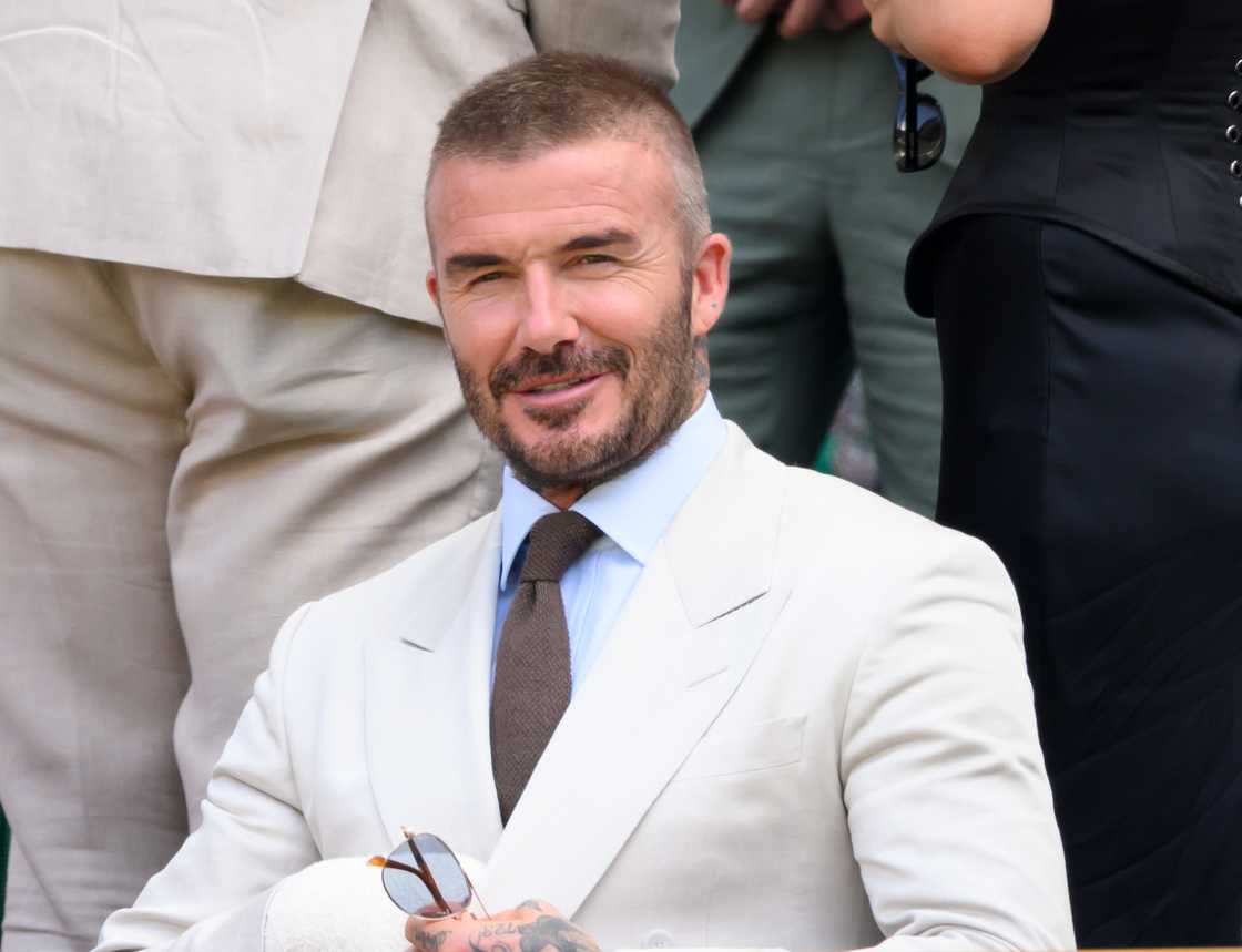 David Beckham attends day one of the Wimbledon Tennis Championships at the All England Lawn Tennis and Croquet Club at All England Lawn Tennis and Croquet Club