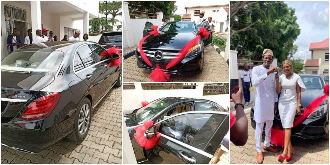 Beautiful photos as Nigerian lady gifts hubby new car on their 7th wedding anniversary Beautiful photos as Nigerian lady gifts hubby new car on their 7th wedding anniversary