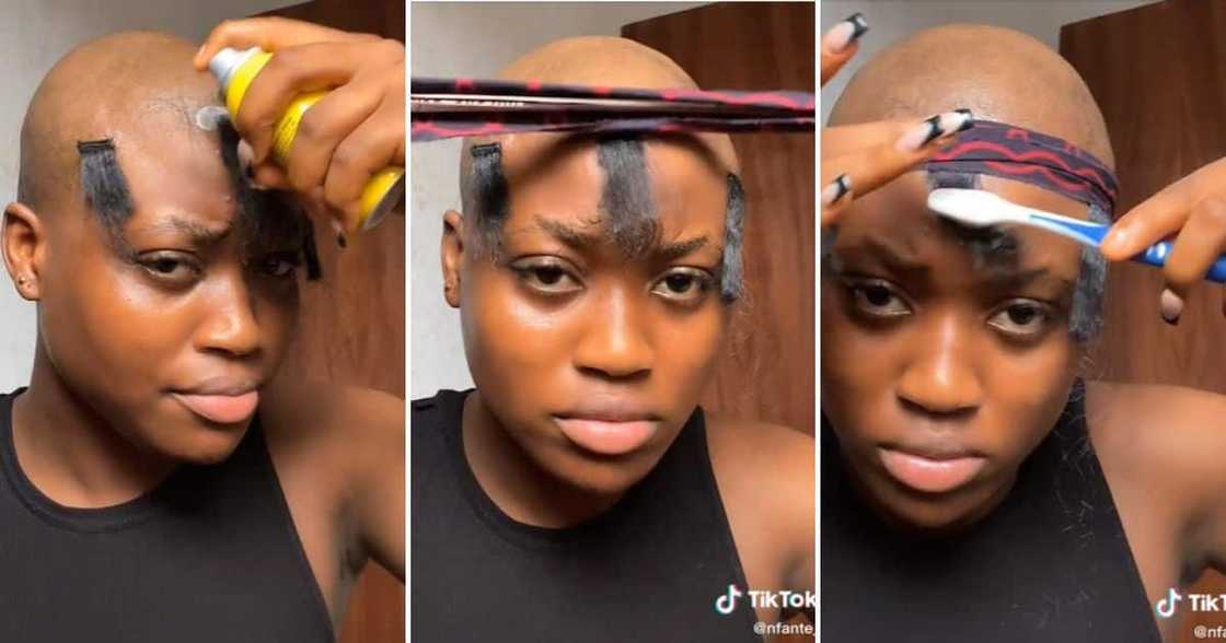 Lady's strange 3-piece hairdo Lady's strange 3-piece hairdo