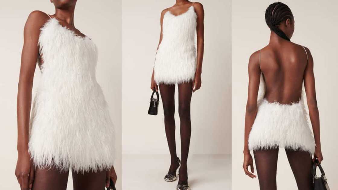 Bare-back faux-fur mini with spaghetti straps Bare-back faux-fur mini with spaghetti straps
