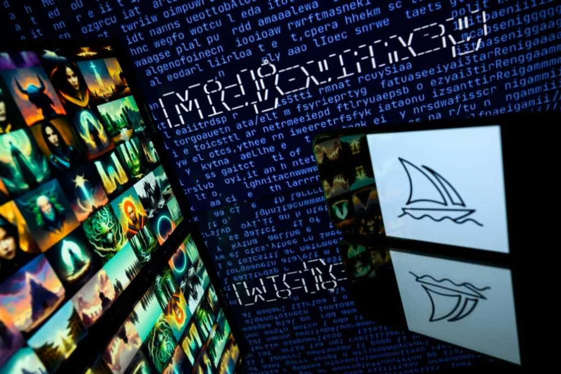 This picture taken on April 26, 2023 in Toulouse, southwestern France, shows screens displaying the logo of Midjourney an articial intelligence application This picture taken on April 26, 2023 in Toulouse, southwestern France, shows screens displaying the logo of Midjourney an articial intelligence application