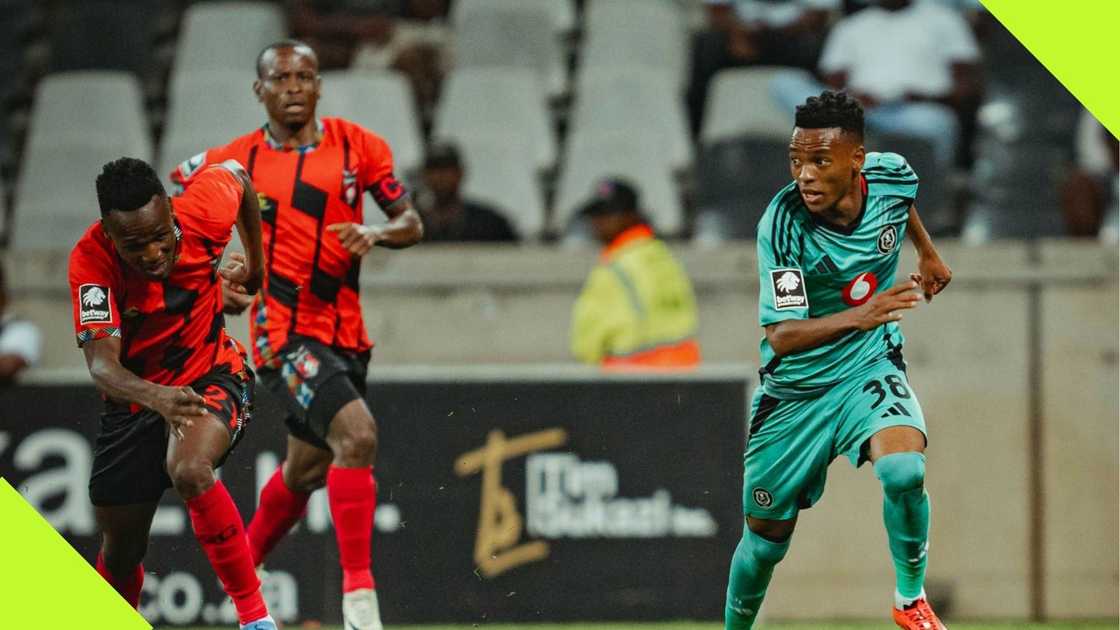 Relebohile Mofokeng in action during Orlando Pirates' 2-0 in over TS Galaxy at the Mbombela Stadium.