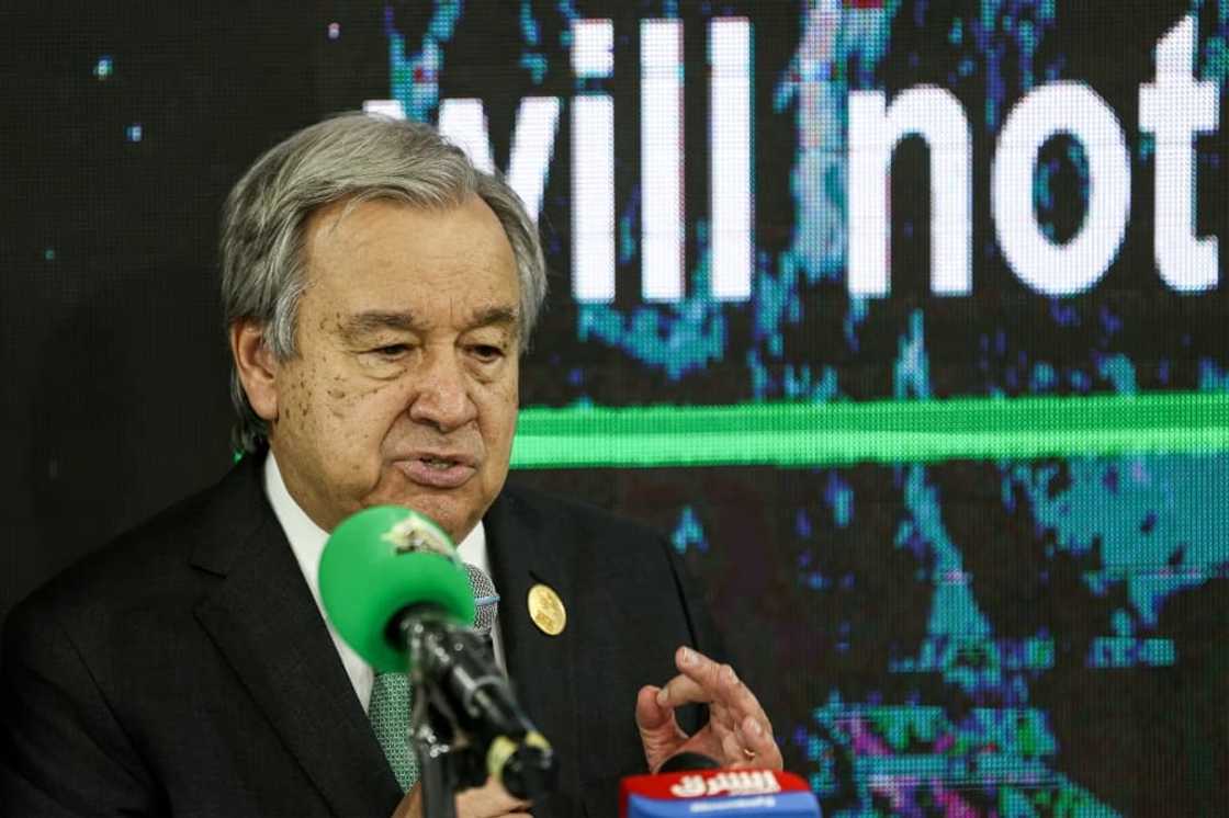 United Nations Secretary General Antonio Guterres speaks during a joint press conference with Pakistan's Prime Minister at the Pakistani pavilion at the COP27 climate conference in Sharm el-Sheikh United Nations Secretary General Antonio Guterres speaks during a joint press conference with Pakistan's Prime Minister at the Pakistani pavilion at the COP27 climate conference in Sharm el-Sheikh