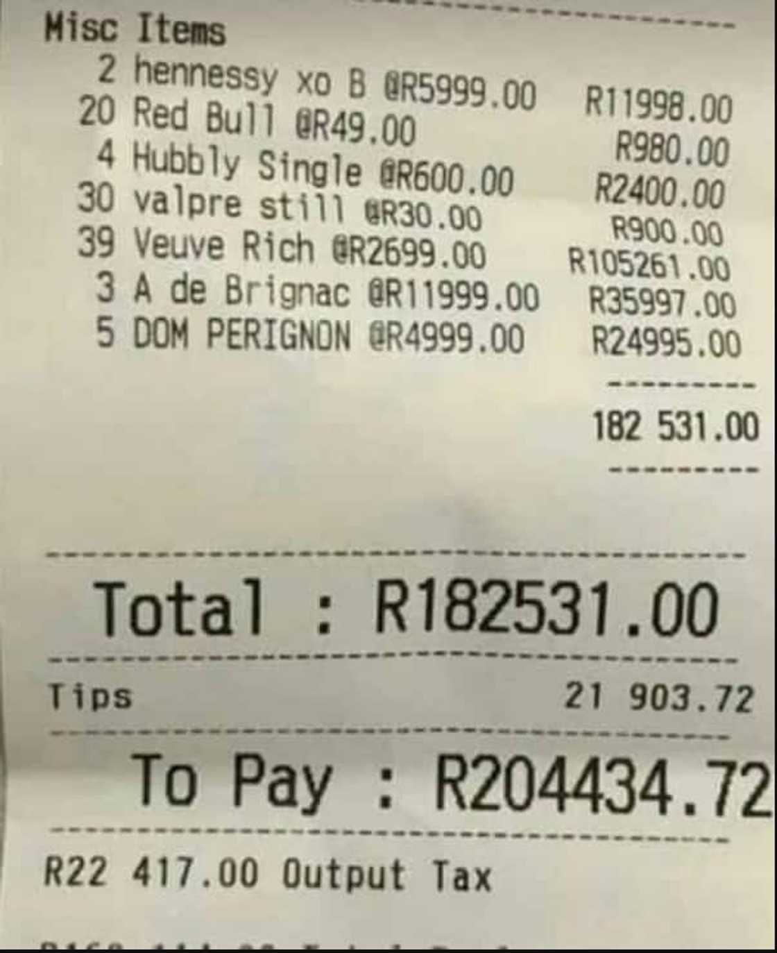 R185 2500 alcohol bill R185 2500 alcohol bill
